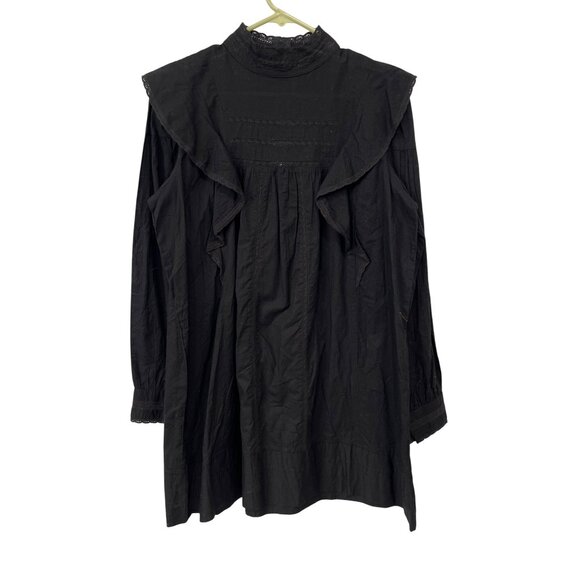 Elan Lace Long Sleeve Mini Dress Size Medium Ruffle Black Grunge Dark Feminine - Picture 1 of 8